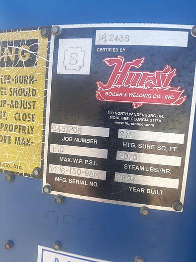 Used Boiler, 60 HP, Hurst, 150 PSI, Steam #S744642