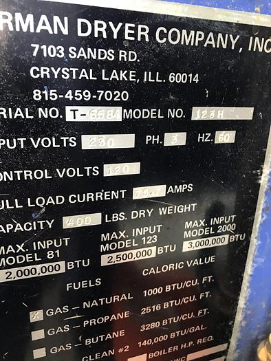 Used Norman/Braun 400lb gas dryer