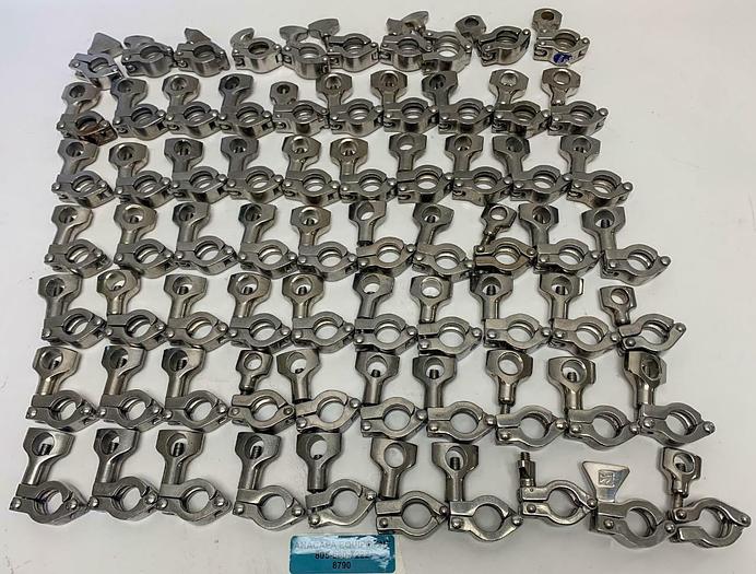 Used Unbranded Stainless Steel T Style Clamps Size 50-75 1/2"-3/4" Lot of 70 (8790)W