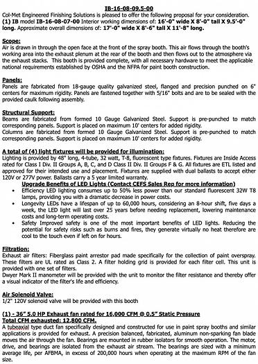 Used Col-Met 9.5 x 16 Spray Booth