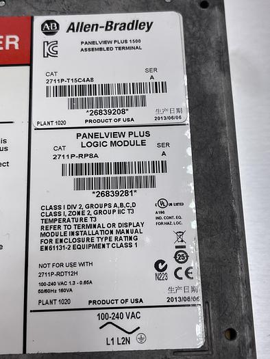 Used Allen-Bradley 2711P-T15C4A8 Ser A, 2711P-RDT15C Ser B, 2711P-RP8A