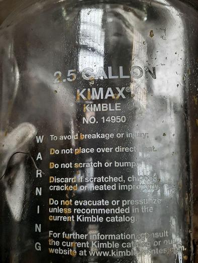 Used Lab, Glassware, 2.5 Gallon, Kimble Kimax 14950-25, (4) #S744392