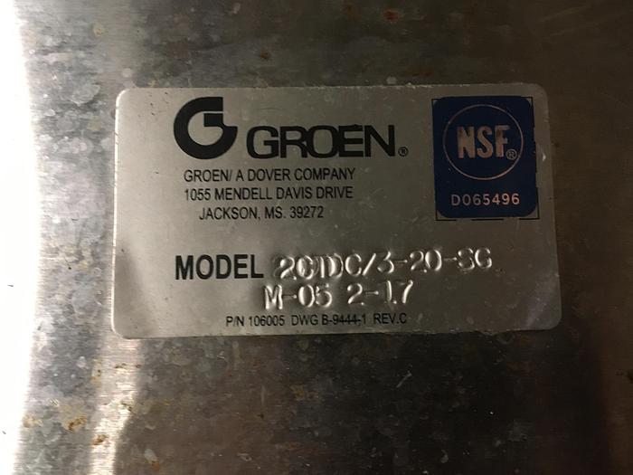 Used GROEN DOUBLE 20 QT. TRUNNION KETTLES ON SELF CONTAINED NAT. GAS BOILER BASE STAND.