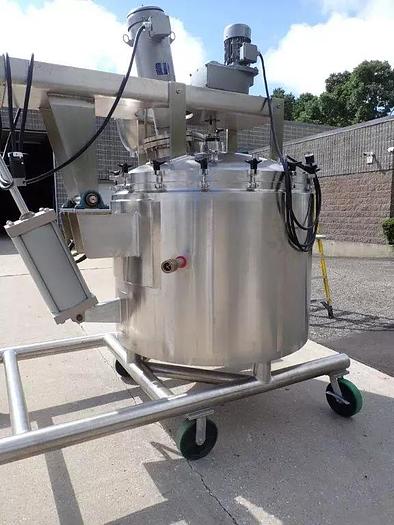 Used 250 GALLON LEE TWIN ACTION VACUUM KETTLE - 90 PSI - TILT OUT AGITATION