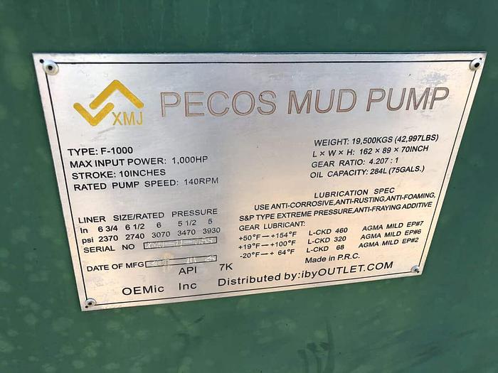 Used F-1000 PECOS Mud Pump