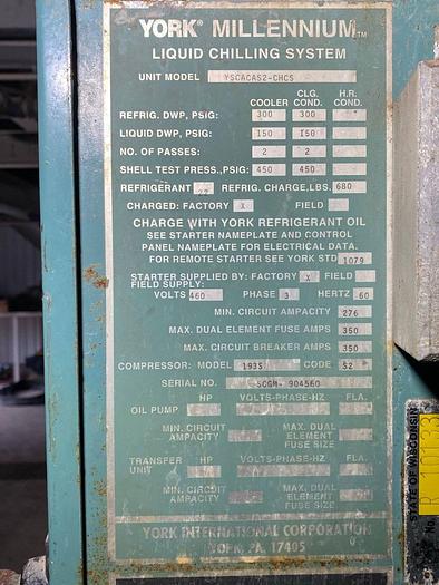 Used YORK YSCACAS2-CHCS MILLENNIUM SCREW CHILLER