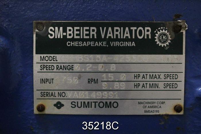 Used Sumitomo CHHBS15A-4255DBY-165 Cyclo Variator, 165/1 Ratio, 15Hp #35218