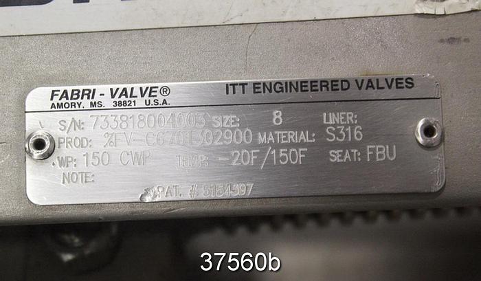 Used Fabri 8" Hand Operated Knife Gate Valve, C6701302900 #37560
