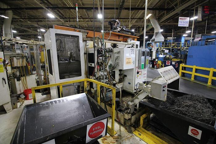 Used FUJI ANS-320TTS TWIN TURRET CNC LATHE WITH ROBOT LOAD/UNLOAD AND STOCKER TABLES