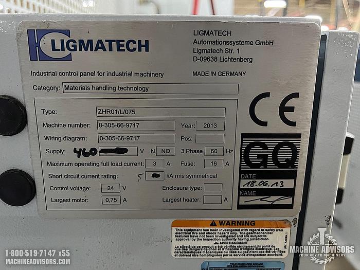 Used 2013 Ligmatech ZHR 01/L/075 Boomerang Auto Return Conveyor for Edgebander