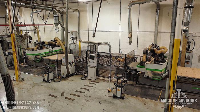 Used Biesse Rover A2231G Nested Based Double Cell (2) CNC Routers with Overturning Conveyor