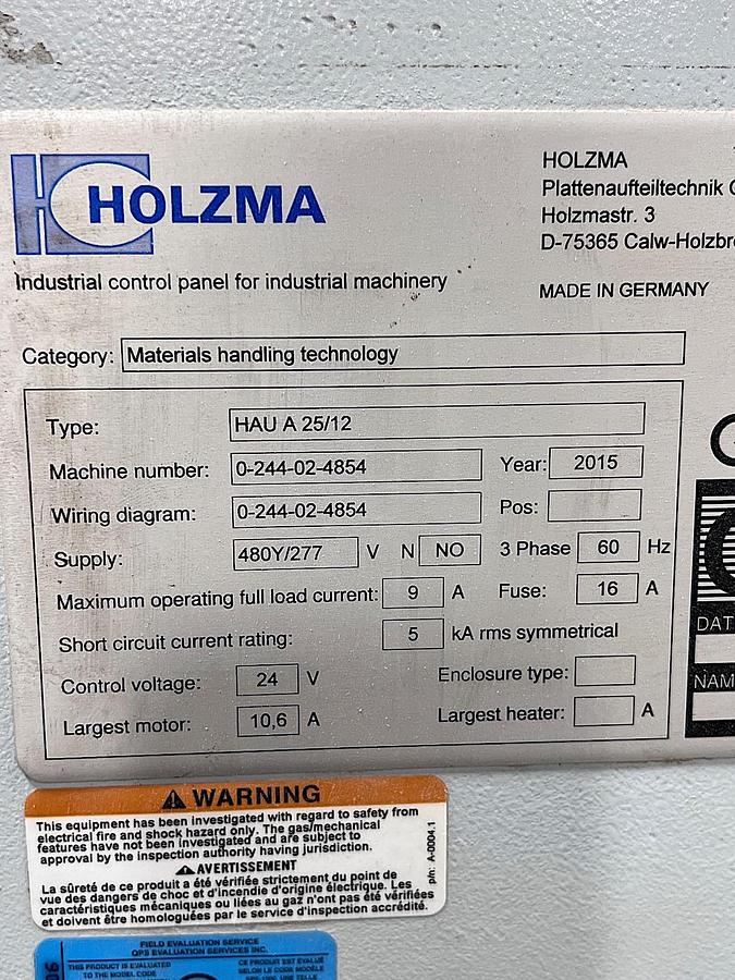 Used 2015 HOMAG / HOLZMA LIFTOMAT HAU A25/12