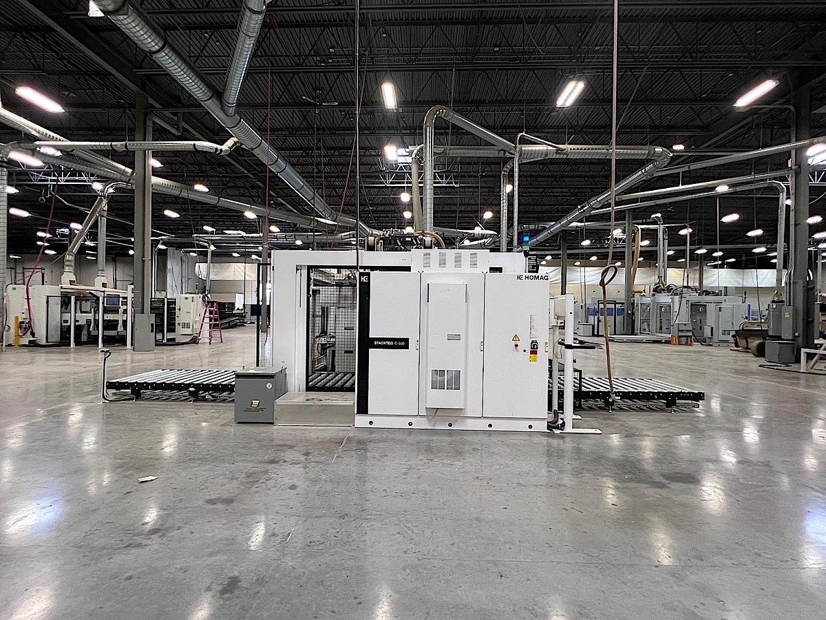 Used 2019 Homag Drillteq C-500 / BHT500 Gantry Flexible Automatic Feed-Through Drilling Machine w/ TSH501 Unloader