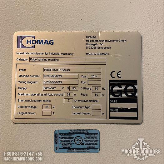 Used 2014 Homag Profi KAL 310/6/A3 Edgebander (Left)