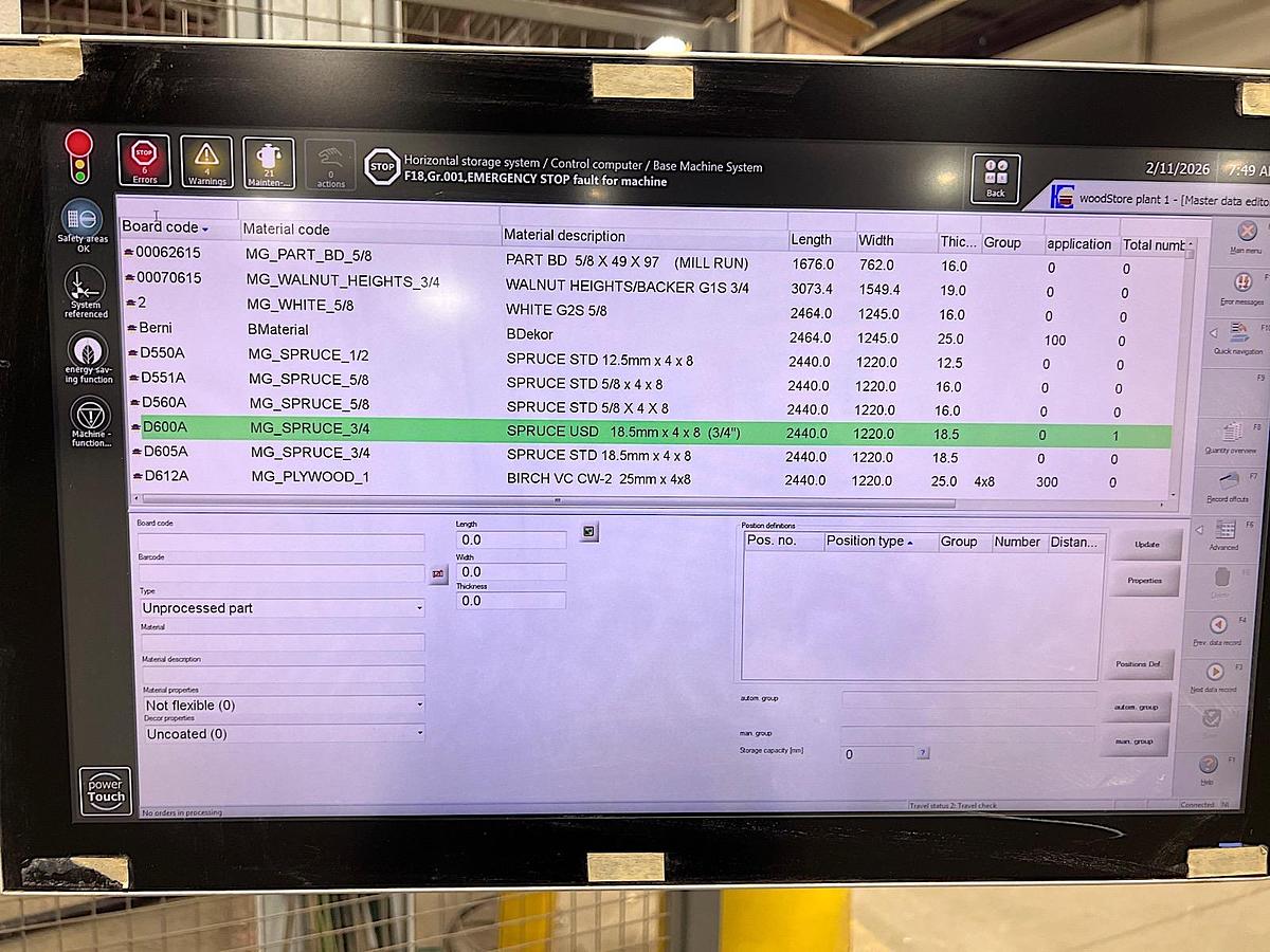 Used 2015 Homag Storeteq TLF 411 Panel Storage System