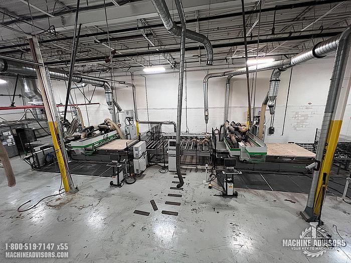 Used Biesse Rover A2231G Nested Based Double Cell (2) CNC Routers with Overturning Conveyor