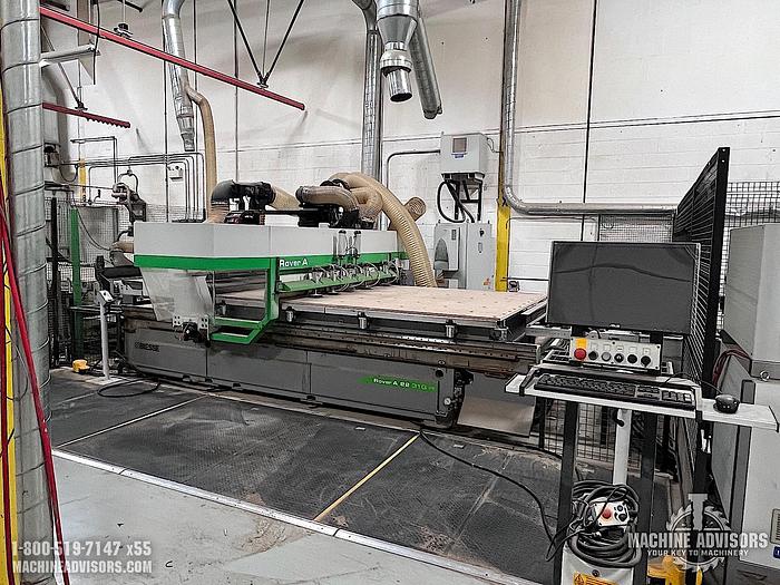 Used Biesse Rover A2231G Nested Based Double Cell (2) CNC Routers with Overturning Conveyor