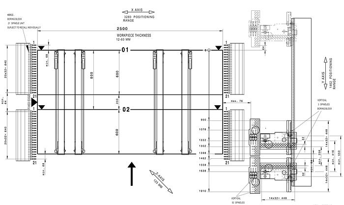 Used Homag BHT 500 CNC Dual Head Feed Through Boring Machine