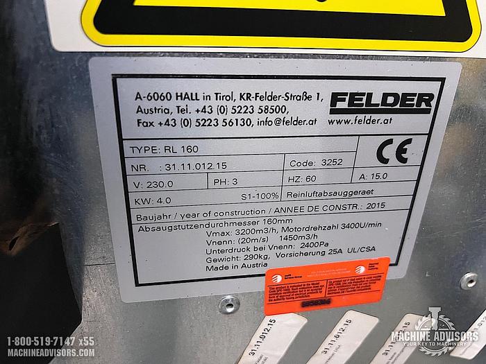 Used 2015 Felder RL160 Dust Collector