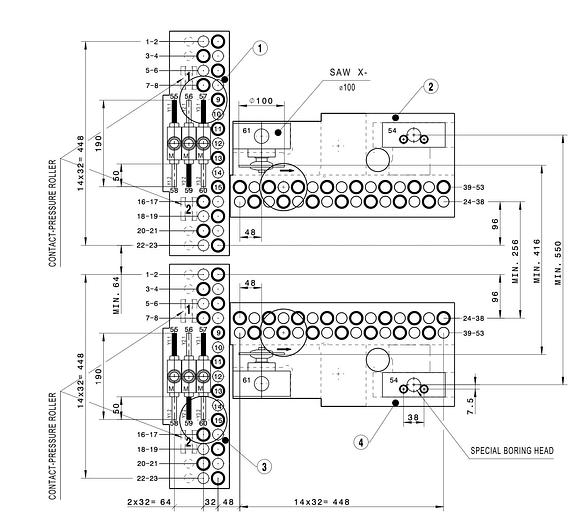 Used Homag BHT 500 CNC Dual Head Feed Through Boring Machine