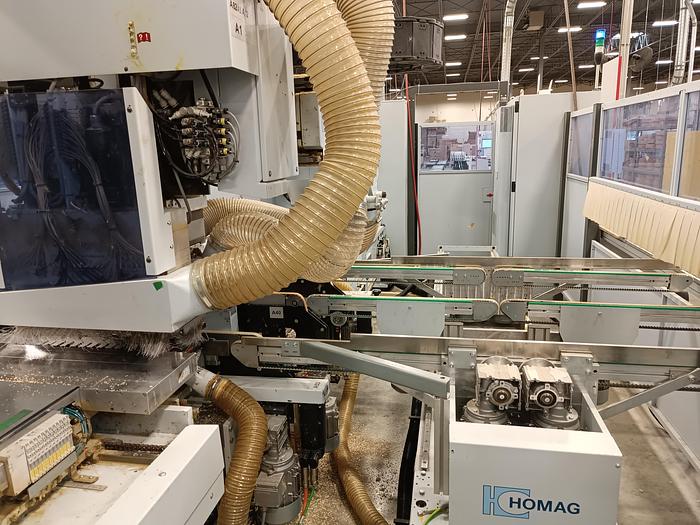 Used Homag BHT 500 CNC Dual Head Feed Through Boring Machine 