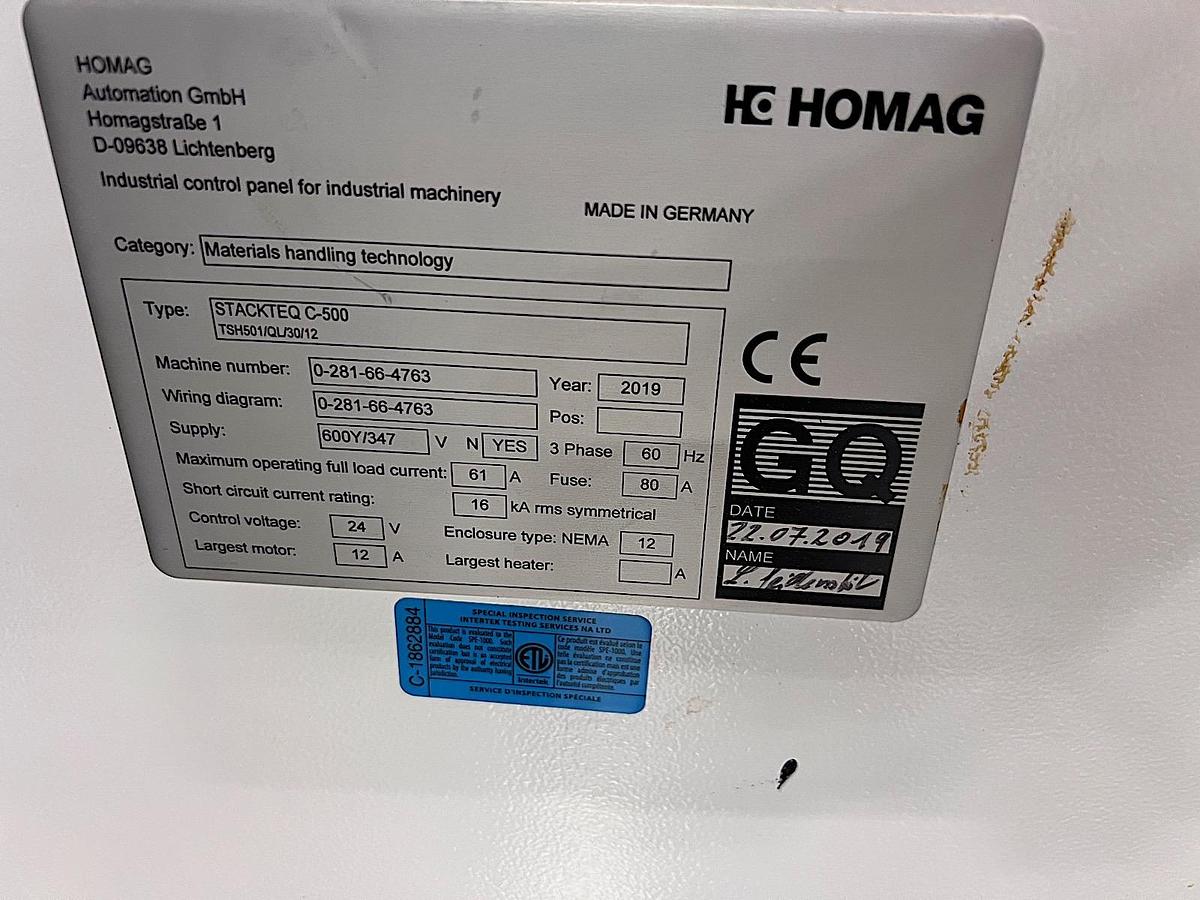 Used 2019 Homag Drillteq C-500 / BHT500 Gantry Flexible Automatic Feed-Through Drilling Machine w/ TSH501 Unloader