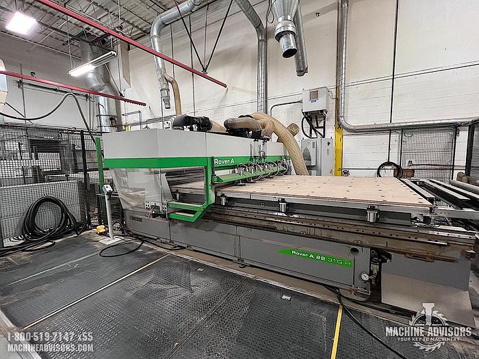 Used Biesse Rover A2231G Nested Based Double Cell (2) CNC Routers with Overturning Conveyor
