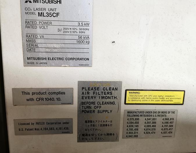 Used 2002 Mitsubishi ML3015LVP CO2 Laser Processing Center