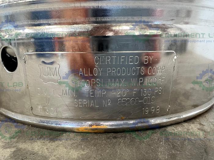 Used Alloy Products  30 Liter Stainless Steel Pressure Vessel 115PSI