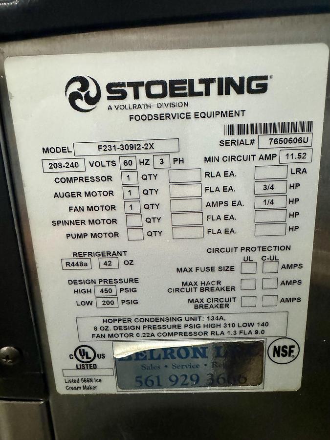 Used Stoelting F231-30912-2X Ice Cream Machine 2 Flavor Twist Air Cooled 3 Phase