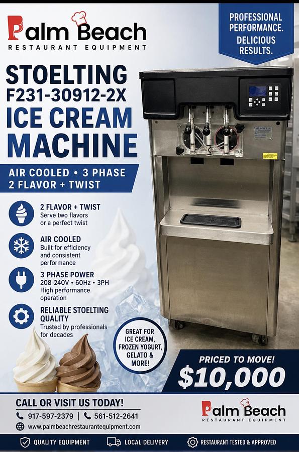 Used Stoelting F231-30912-2X Ice Cream Machine 2 Flavor Twist Air Cooled 3 Phase
