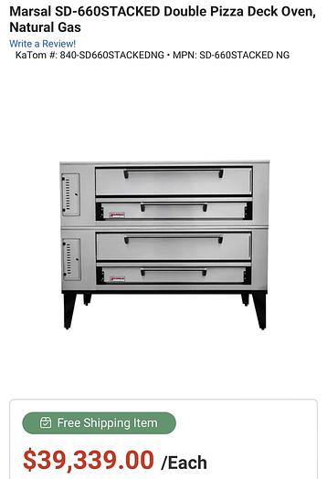 Used Marsal SD660 Doublestack pizza oven on casters