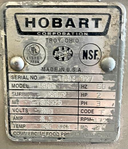 Used Hobart H600T 3 phase 2HP mixer comes with a stainless steel bowl and one attachment