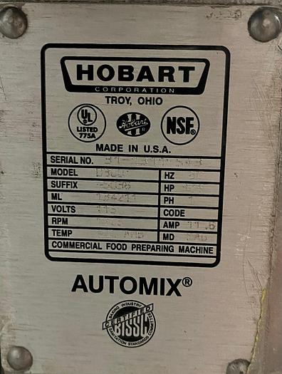 Used Hobart 30 Qt Heavy Duty Mixer D300T w/ SS Bowl, Guard and 3 Attachments