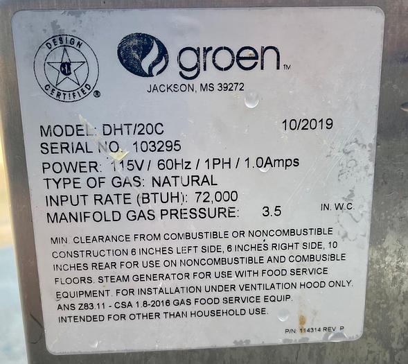Used Groen 20gal Tilting Kettle DH-20C Used MFG 10/2019