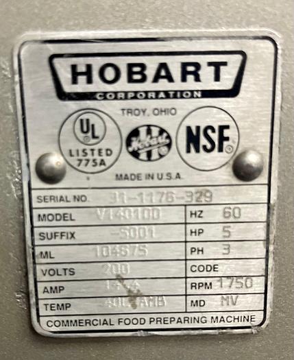 Used Hobart 140 quart mixer comes with a stainless steel bowl and one attachment