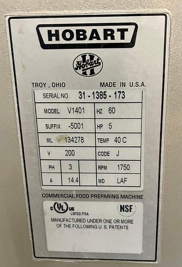 Used Hobart V1401 140 quart mixer. Comes with stainless steel bowl and 1 attachment