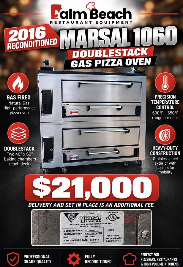 Refurbished Marsal SD-1060 brick lined reconditioned Doublestack 6 pie pizza oven