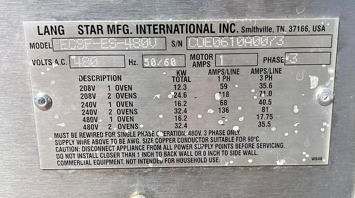 Used Lang Star International eECFS-ES-480V Gas Steam Injection Convection Ovens