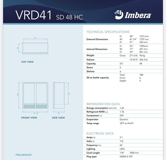 Used Imbera Sliding Glass Door Commercial Refrigerator Cooler VRD41 SD 48HC