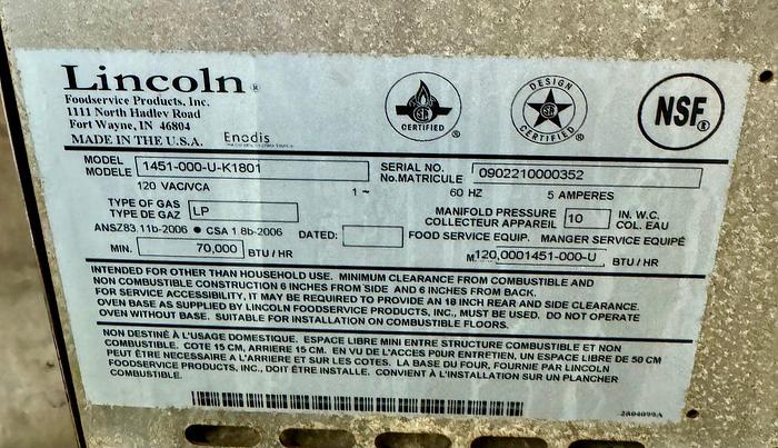 Used Lincoln 1451-000-U Impinger I 1400 Series Single Belt Stacking Conveyor Oven double stack