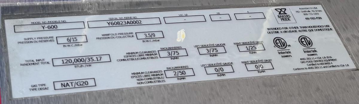 Refurbished Bakerspride Y602 Doublestack 6 pie pizza oven