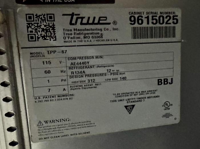 Used True 2018 TPP67 67” pizza prep cooler