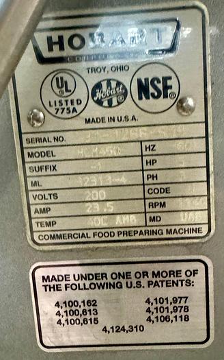 Used Hobart HCM450-3 45 Qt. Vertical Cutter Mixer Food Processor - 208V, 3 Phase, 5 hp