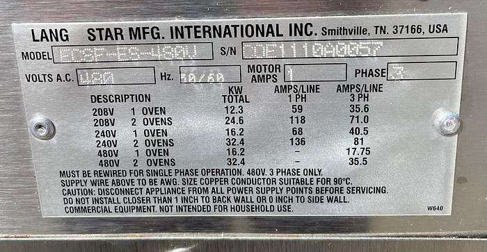 Used Lang Star International eECFS-ES-480V Gas Steam Injection Convection Ovens