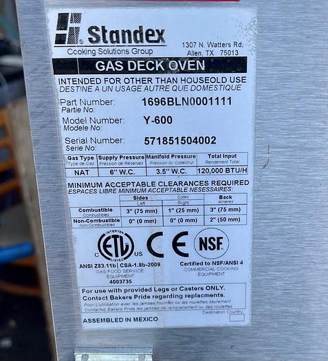 Used BakersPride Y602 double stacked 6 pie pizza oven