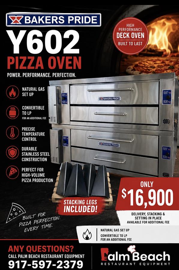 Refurbished Bakerspride Y602 reconditioned Doublestack 6 pie pizza oven