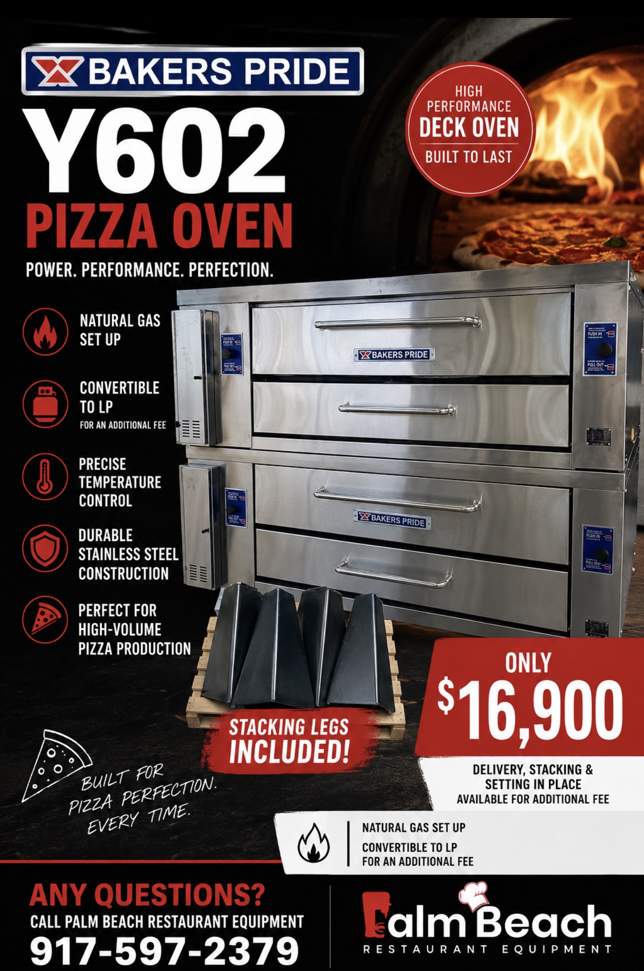 Refurbished Bakerspride Y602 reconditioned Doublestack 6 pie pizza oven