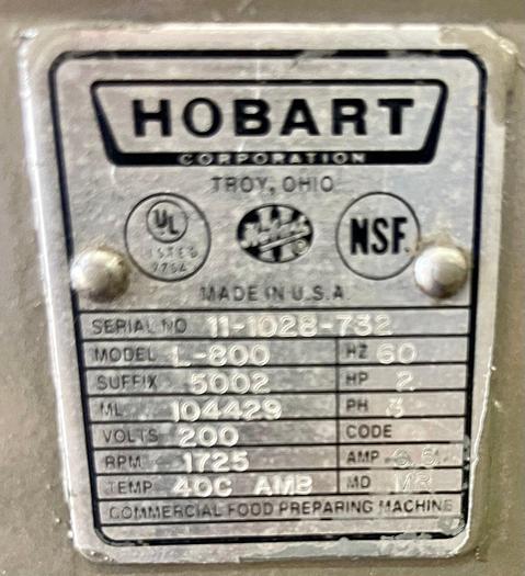 Refurbished Hobart L800 3 phase 2HP Bowlguard mixer. Can be sold with 60 qt reducer ring for additional fee