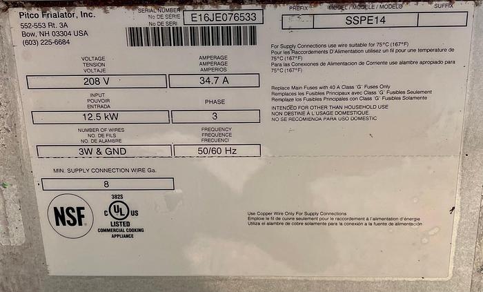 Used Pitco Solstice Supreme Electric Pasta Cooker 208V 3 Phase